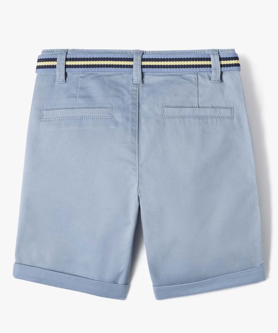 Bermuda garçon en toile avec revers et ceinture tricolore vue5 - GEMO 4G GARCON - GEMO
