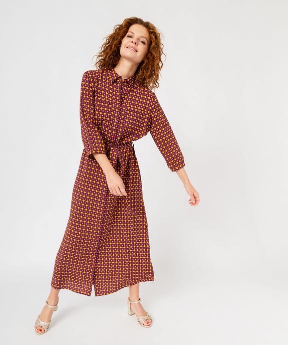Robe longue imprimée forme chemise femme  vue2 - GEMO 4G FEMME - GEMO