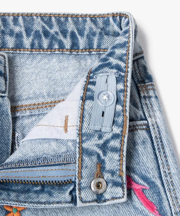 Short en jean délavé à broderies tropicales fille vue2 - GEMO 4G FILLE - GEMO