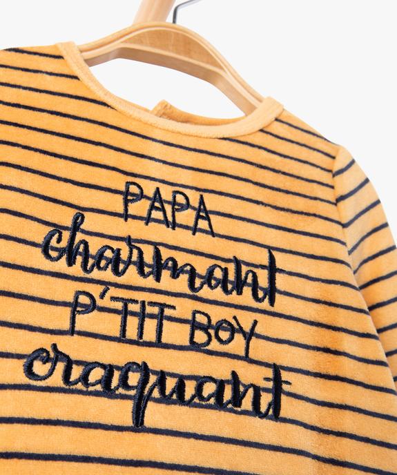Pyjama dors-bien en velours à rayures avec message bébé garçon vue2 - GEMO(BB COUCHE) - GEMO