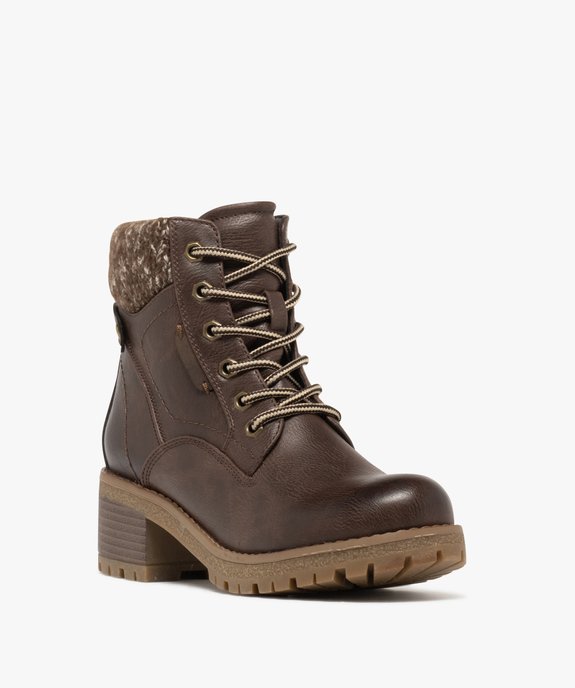 Bottines fourrées crantées à talon et haut de tige en maille tricotée femme vue3 - GEMO(URBAIN) - GEMO