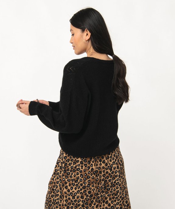 Gilet coupe droite en maille douillette ajourée femme vue3 - GEMO 4G FEMME - GEMO