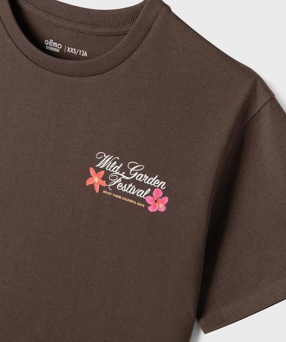 Tee-shirt manches courtes avec motifs fleuris devant et dos fille vue2 - GEMO 4G FILLE - GEMO