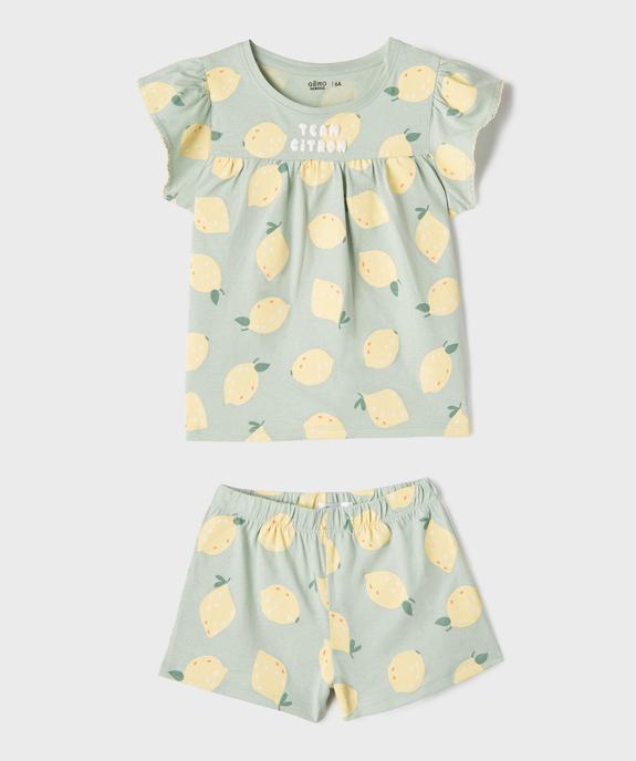 Pyjashort en jersey de coton imprimé à haut blouse fille vue1 - GEMO 4G FILLE - GEMO