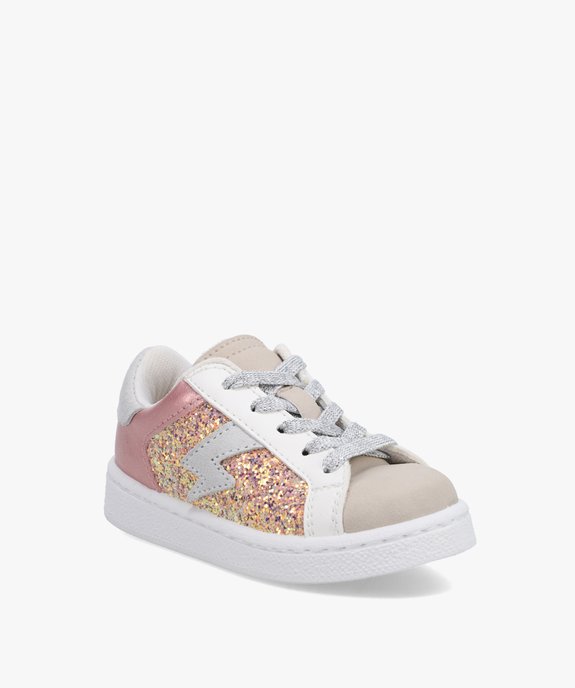 Baskets fille dessus pailleté et lacets brillants vue2 - GEMO (ENFANT) - GEMO