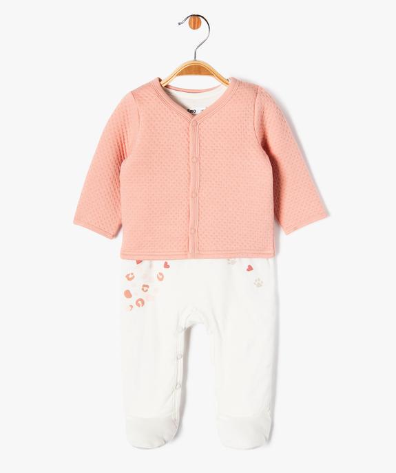 Ensemble 2 pièces combinaison et gilet bébé fille vue1 - GEMO(BB COUCHE) - GEMO