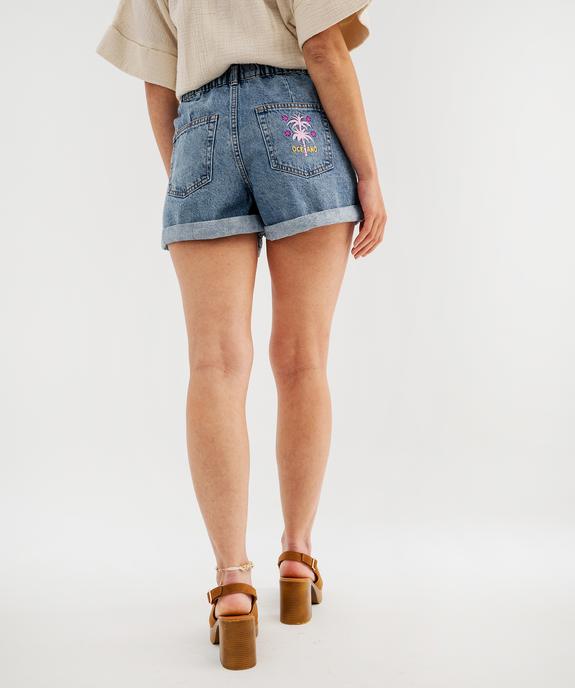 Short en jean brodé taille paper bag femme vue3 - GEMO 4G FEMME - GEMO