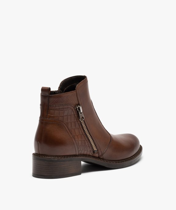 Boots femme unies dessus cuir à talon large - Tanéo vue4 - TANEO - GEMO
