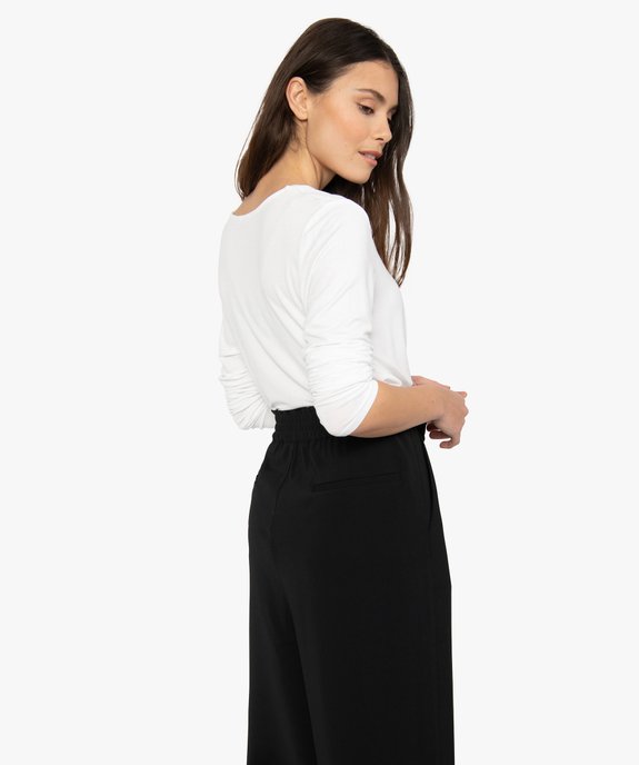 Tee-shirt femme à manches longues et col V en dentelle vue3 - GEMO 4G FEMME - GEMO