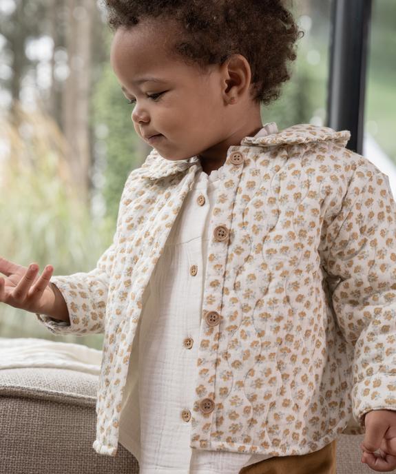 Veste en gaze de coton matelassé et fleuri à col Claudine bébé fille vue1 - GEMO(BEBE DEBT) - GEMO
