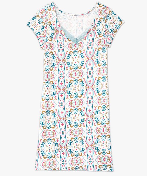 Chemise de nuit en maille extensible avec col V en dentelle femme vue4 - GEMO 4G FEMME - GEMO