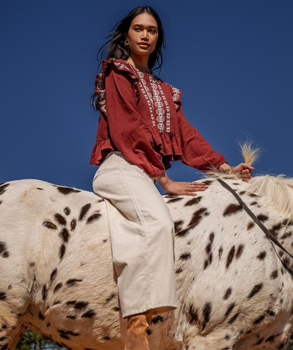 Blouse à manches longues avec volants fantaisie femme vue2 - GEMO(FEMME PAP) - GEMO
