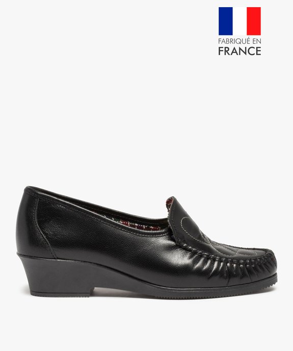 Mocassins confort femme à talon dessus cuir brodé vue1 - GEMO (CONFORT) - GEMO