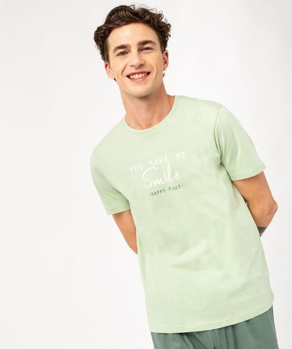 Pyjashort en coton avec haut à message homme vue2 - GEMO 4G HOMME - GEMO