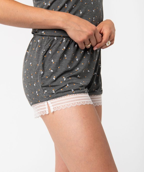 Short de pyjama en maille fluide avec bas en dentelle femme vue3 - GEMO 4G FEMME - GEMO