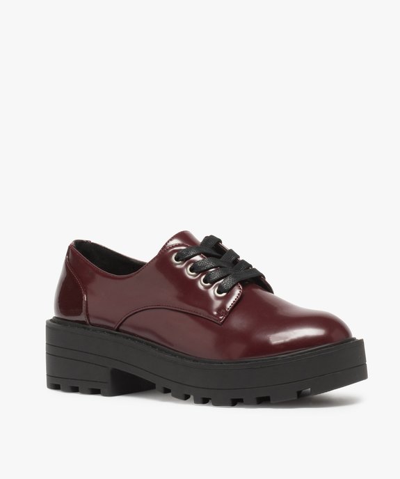 Derbies femme unis et vernis à semelle plateforme crantée vue2 - GEMO (CASUAL) - GEMO