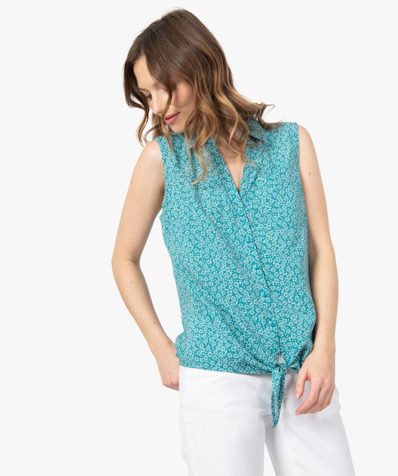 Chemise sans manches imprimée avec nœud dans le bas femme vue1 - GEMO 4G FEMME - GEMO