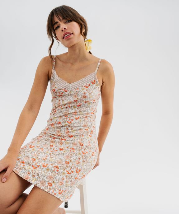 Nuisette en viscose avec col V dentelle et fines bretelles femme vue1 - GEMO 4G FEMME - GEMO