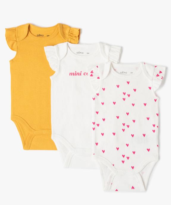Body bébé sans manches à épaules volantées 100% coton biologique (lot de 3) vue1 - GEMO 4G BEBE - GEMO