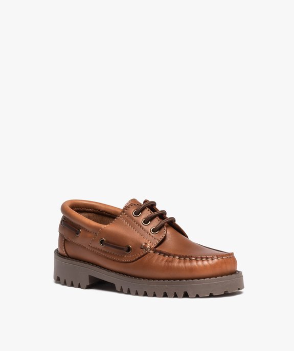 Mocassins unis en cuir à semelle crantée garçon vue2 - GEMO 4G GARCON - GEMO