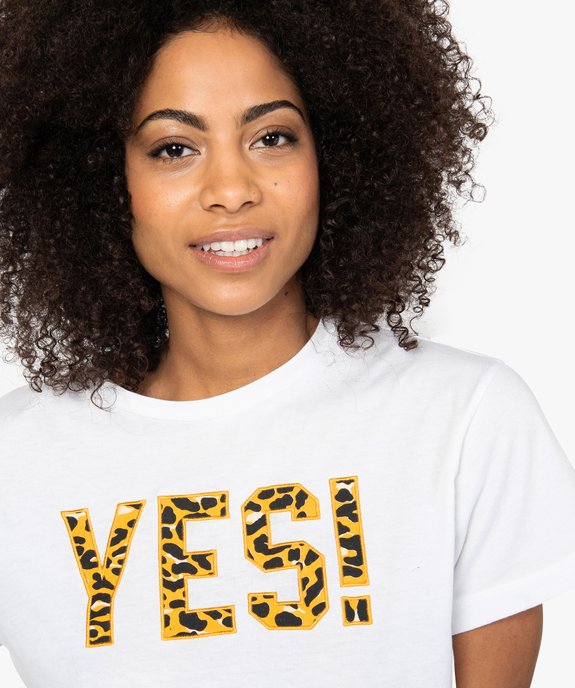Tee-shirt femme coupe courte avec inscription léopard vue2 - FOLLOW ME - GEMO