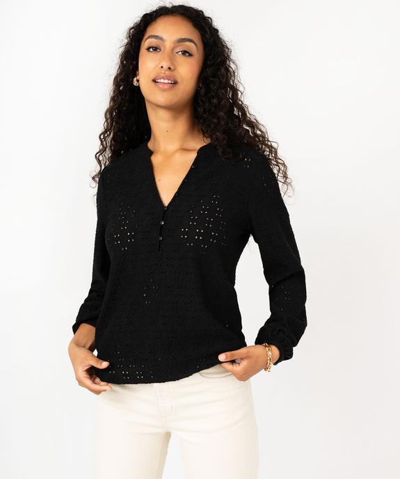 Tee-shirt manches longues en maille ajourée femme vue1 - GEMO 4G FEMME - GEMO