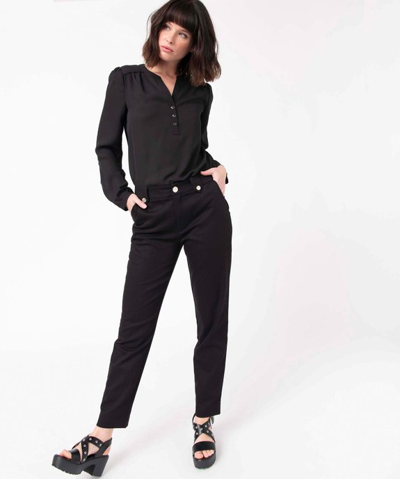 Pantalon femme en toile extensible avec boutons fantaisie vue1 - GEMO(FEMME PAP) - GEMO