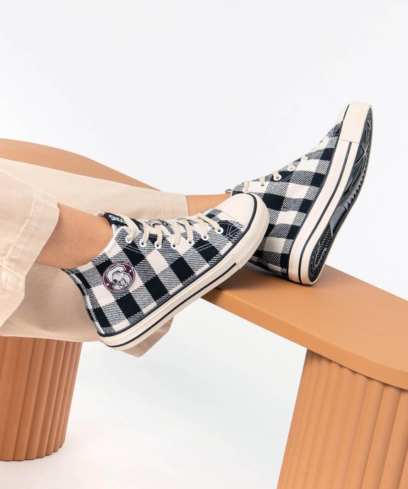 Baskets femme montantes en toile avec motif à carreaux - Snoopy vue2 - SNOOPY - GEMO