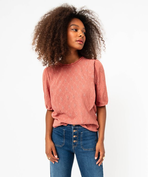 Tee-shirt à manches courtes avec broderies anglaise femme vue1 - GEMO(FEMME PAP) - GEMO