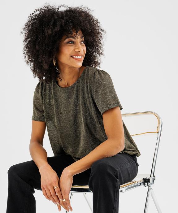 Tee-shirt manches courtes blousant en maille fluide pailletée femme vue1 - GEMO(FEMME PAP) - GEMO