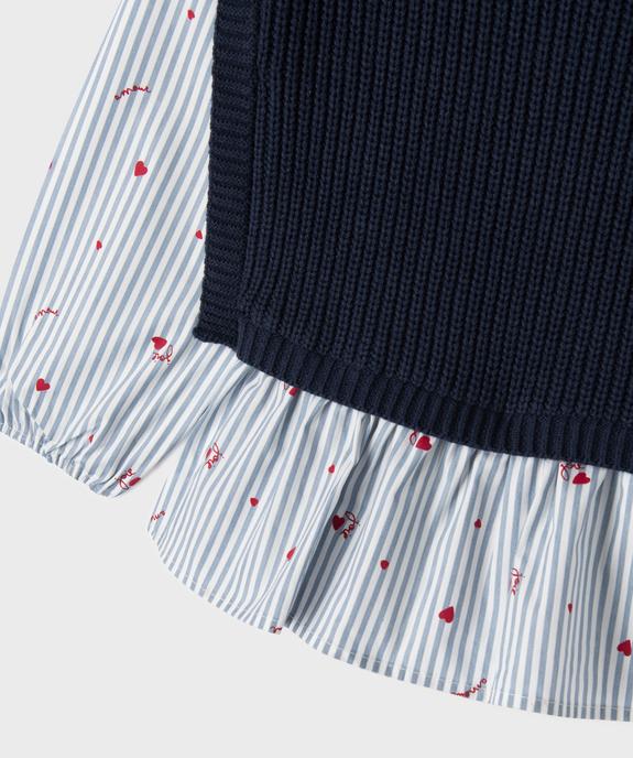 Pull avec manches et volants en coton effet 2 en 1 fille vue3 - GEMO (ENFANT) - GEMO