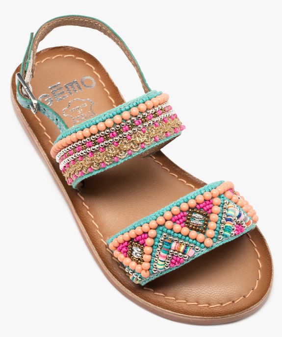 Sandales fille intérieur cuir ornées de perles vue5 - GEMO (ENFANT) - GEMO