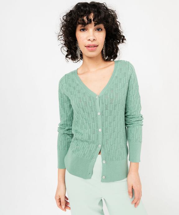 Gilet en maille ajourée et boutons nacrés femme vue1 - GEMO(FEMME PAP) - GEMO