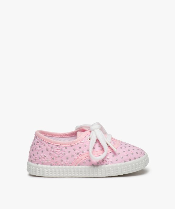 Tennis bébé fille en dentelle anglaise et pois brillants vue1 - GEMO(BEBE DEBT) - GEMO