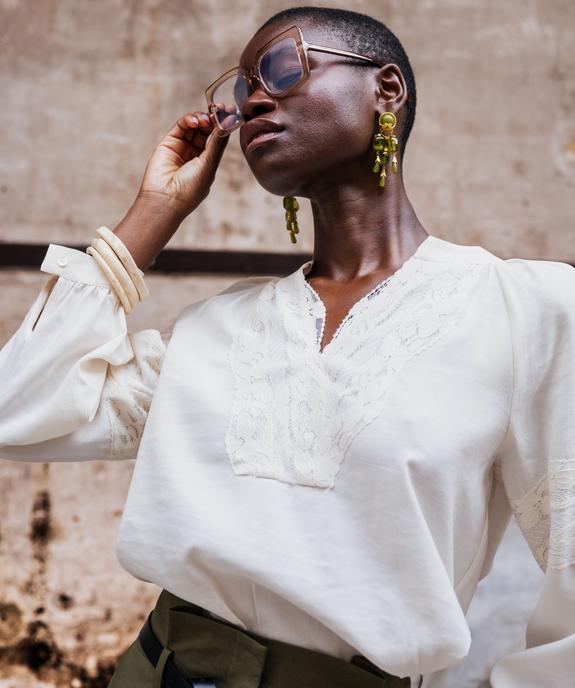 Blouse manches longues bohème à dentelle femme vue1 - GEMO(FEMME PAP) - GEMO