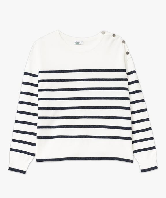 Pull fin à rayures pailletées avec boutons sur l’épaule femme vue4 - GEMO 4G FEMME - GEMO