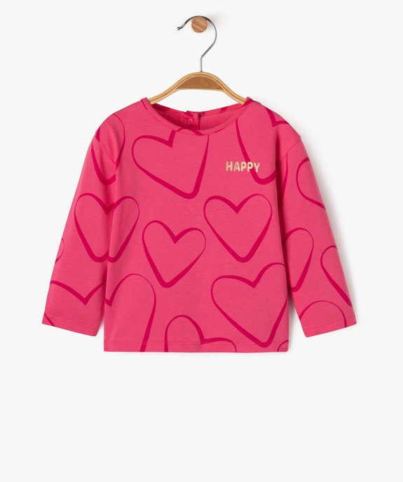 Tee-shirt manches longues motif cœurs bébé fille vue1 - GEMO 4G BEBE - GEMO