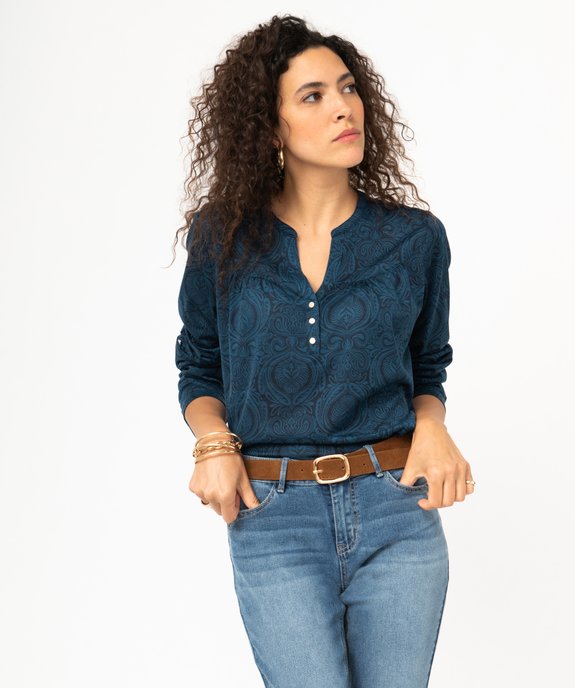 Tee-shirt à manches longues imprimé en polyester recyclé femme vue1 - GEMO 4G FEMME - GEMO
