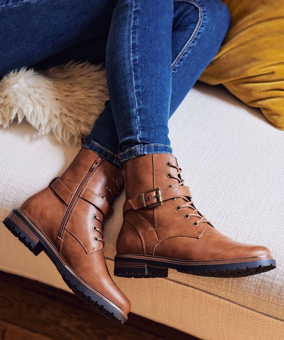 Boots femme à semelle crantée avec zip et bout amande vue1 - GEMO 4G FEMME - GEMO