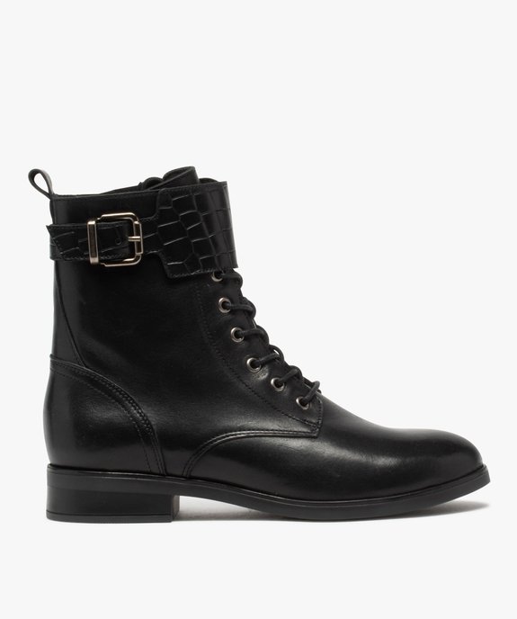 Boots femme à talon plat dessus cuir uni style rangers vue1 - GEMO (CASUAL) - GEMO