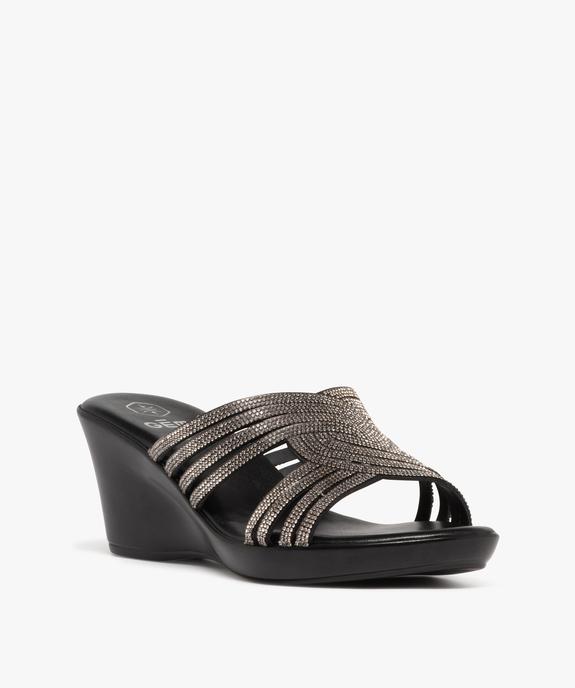 Mules femme compensées avec brides à strass entrelacées et ajourées vue2 - GEMO(URBAIN) - GEMO