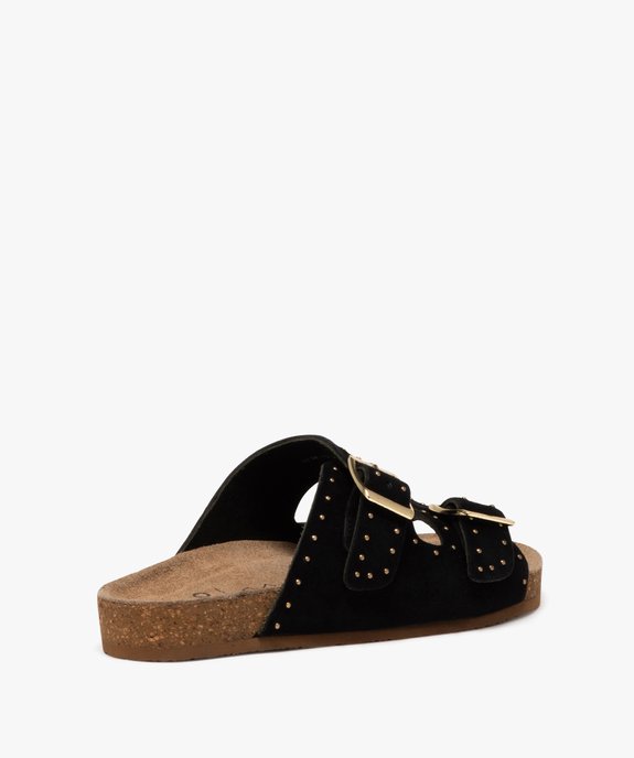 Mules femme unies en cuir suédé avec larges brides à clous  vue4 - GEMO (CASUAL) - GEMO