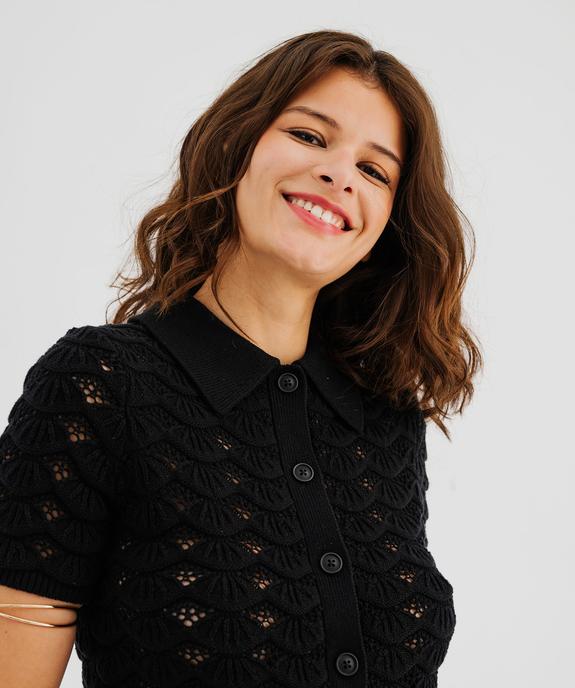 Gilet court à manches courtes en maille ajourée femme vue2 - GEMO(FEMME PAP) - GEMO
