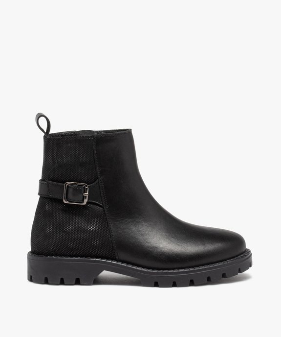 Boots en cuir à semelle crantée et bride fille vue1 - GEMO (ENFANT) - GEMO