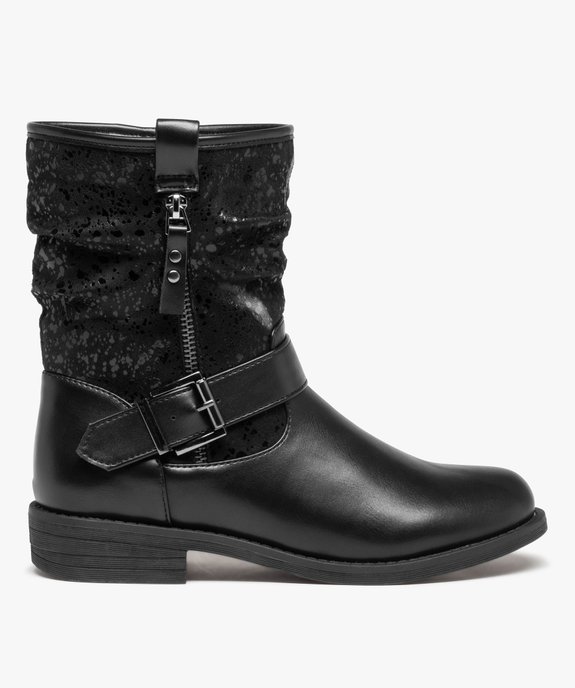 Bottines femme à talon plat style motard détails brillants vue1 - GEMO (CASUAL) - GEMO