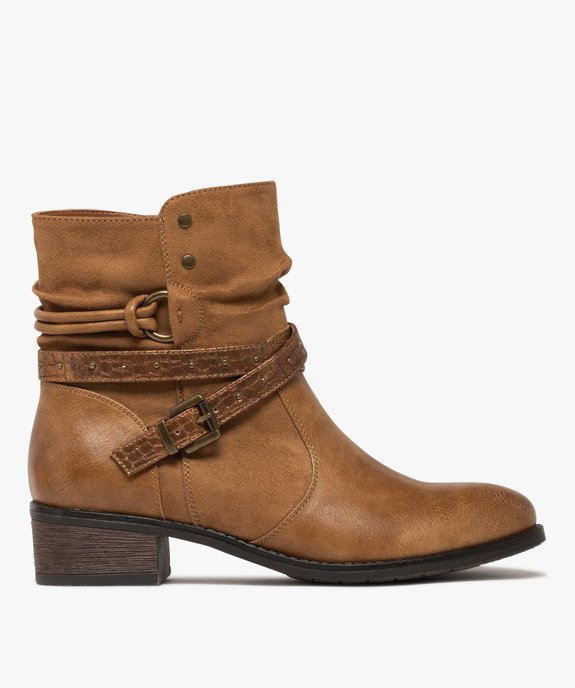 Boots femme à petit talon avec col effet plissé et brides fantaisie vue1 - EMILIA ROSA G4G - GEMO