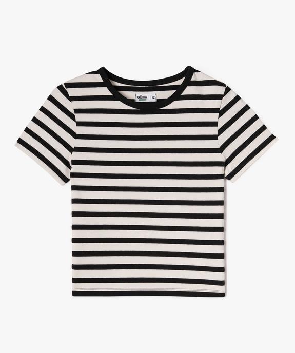 Tee-shirt manches courtes coupe courte à rayures fille vue5 - GEMO 4G FILLE - GEMO