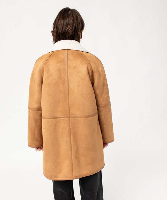Manteau long en suédine doublée sherpa femme vue3 - GEMO(FEMME PAP) - GEMO