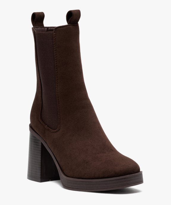 Boots femme Chelsea à talon dessus en suédine unie vue2 - SANS MARQUE - GEMO
