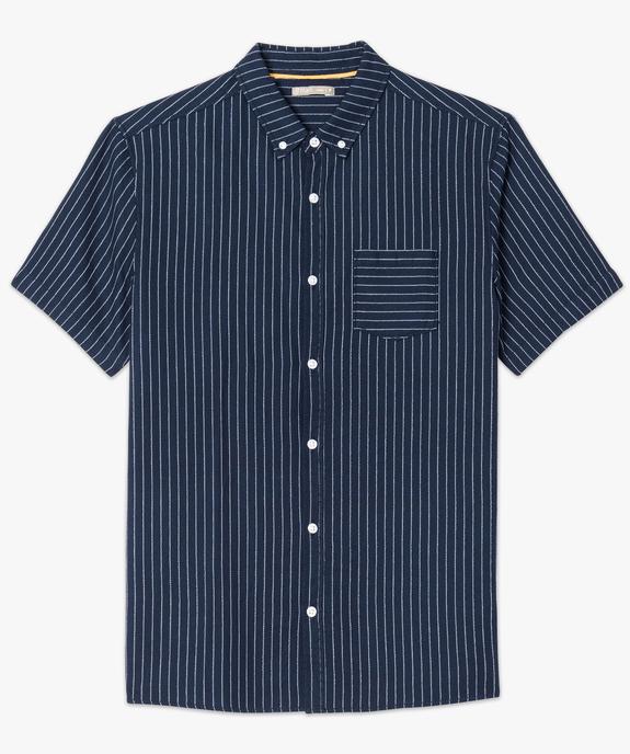 Chemise manches courtes marine à fines rayures  vue4 - GEMO (HOMME) - GEMO
